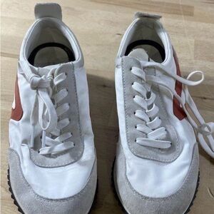 Rag & Bone Retro White Sneakers with Suede Accents and Red Side Detail
